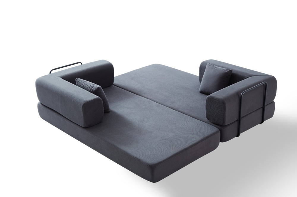 Convertible Sleeper Sofa Bed with Corduroy Mattress & Pillow, Fixed Frame, Grey