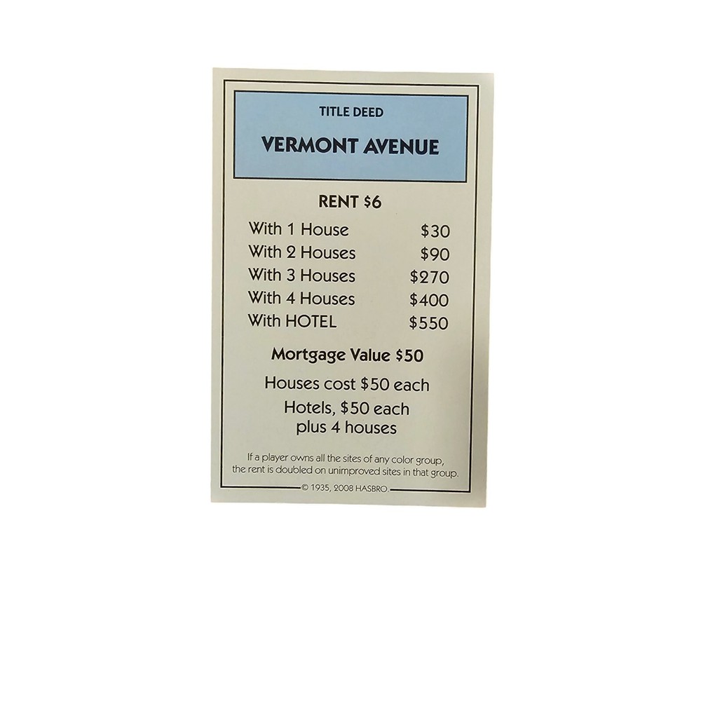 Monopoly (Championship) Title Cards Replacement Pieces