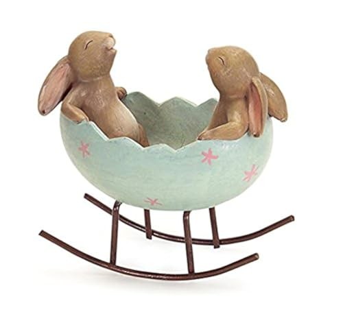 KiaoTime Laughing Bunny Rabbits Rocking in an Easter Egg Cradle - Spring Easter