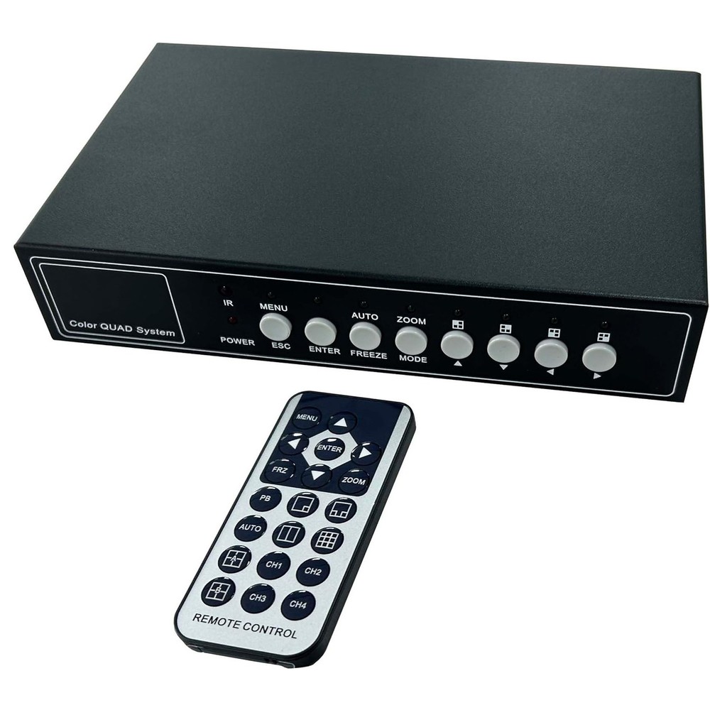 4CH Color Quad System HD Video Splitter CCTV DVR Camera Processor Remote Control
