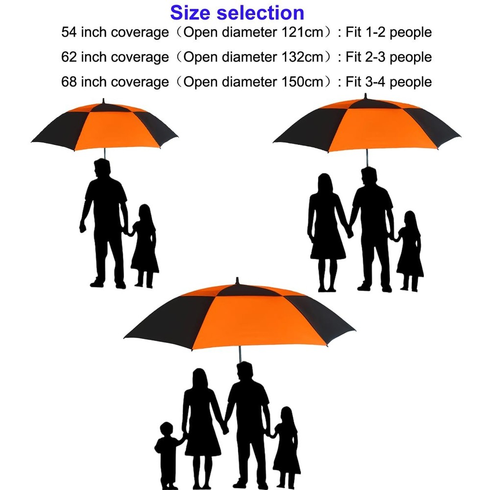Best Vented Golf Umbrella 54/62/68 Inch Automatic Extra Large Windproof Oversize