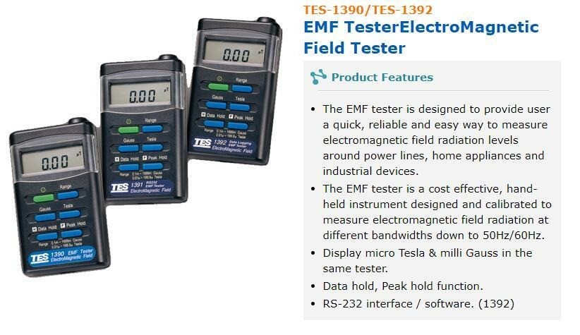 TES-1390 EMF (ElectroMagnetic Field) Tester with Peak Hold Function 1 PC