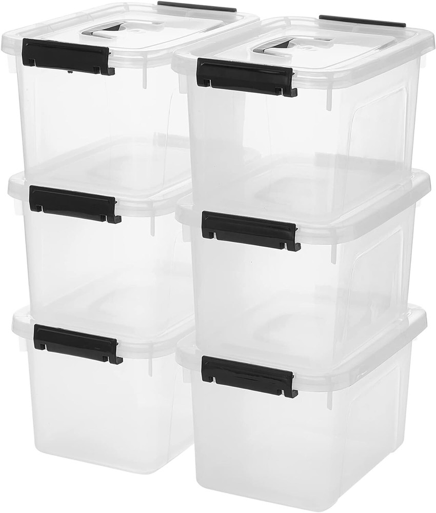 Stackable 6 Quart Clear Storage Bins - Organize Home & Office Spaces (6-Pack)