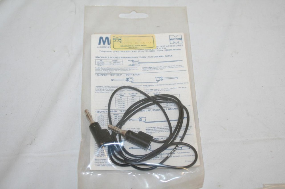 Mueller 2020-A-36-0 Stackable Single Banana Plug on both ends Black 36" New