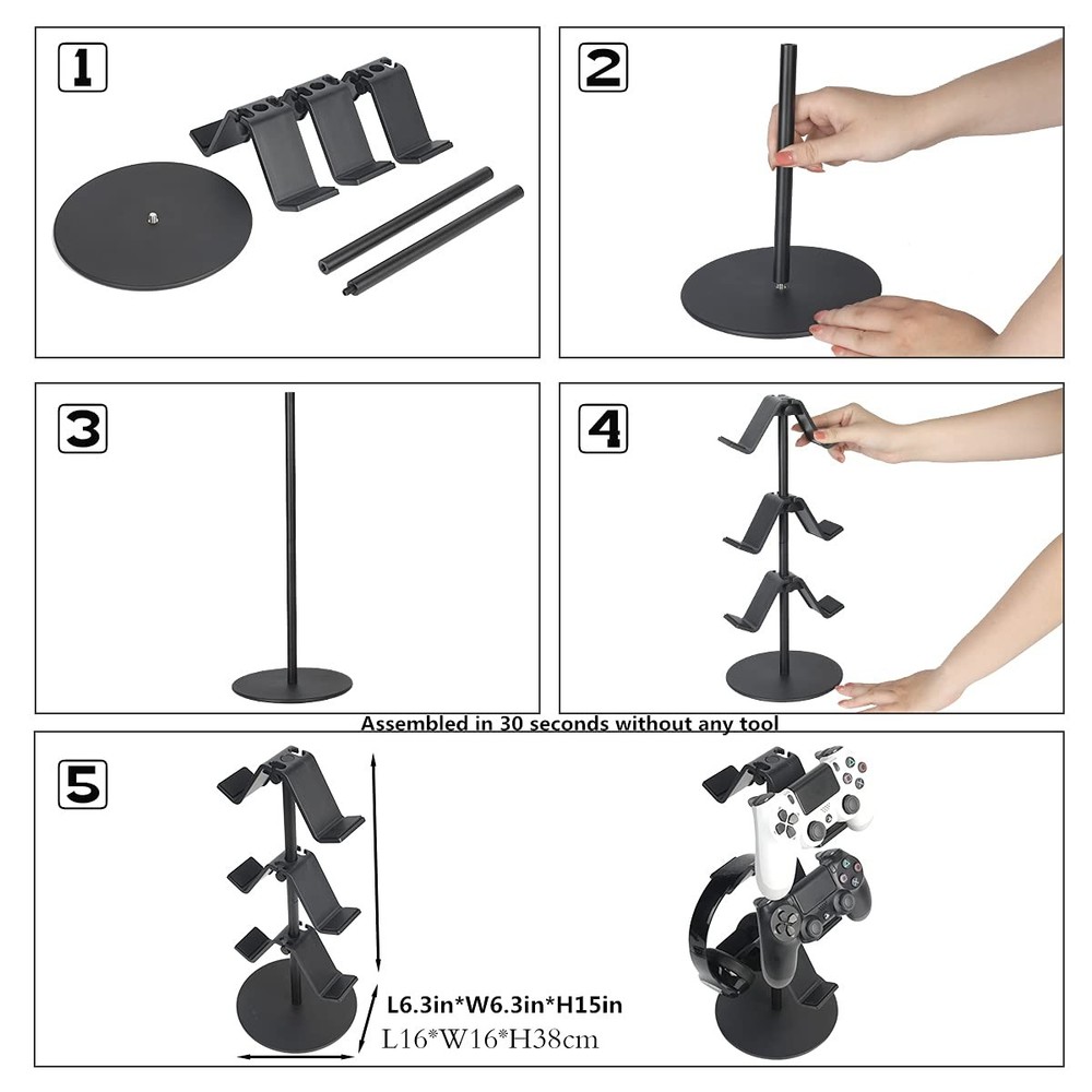 3-Tier Controller Stand with Headphone Holder, Adjustable Gaming Accessory Rack