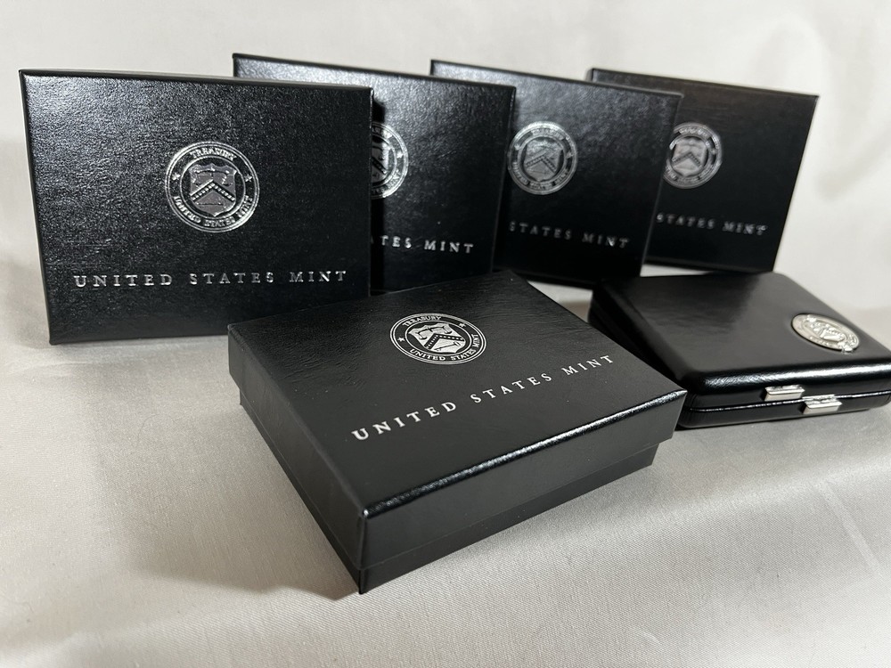 FIVE (5) American Silver Eagle Gift Cases & Boxes with Treasury Emblem - No Coin