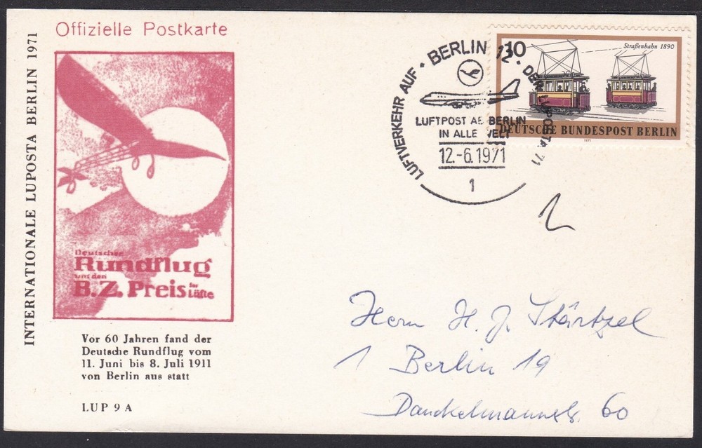 FCV0147 Flight Card, Germany, Lufthansa, Berlin, Plane Postmark