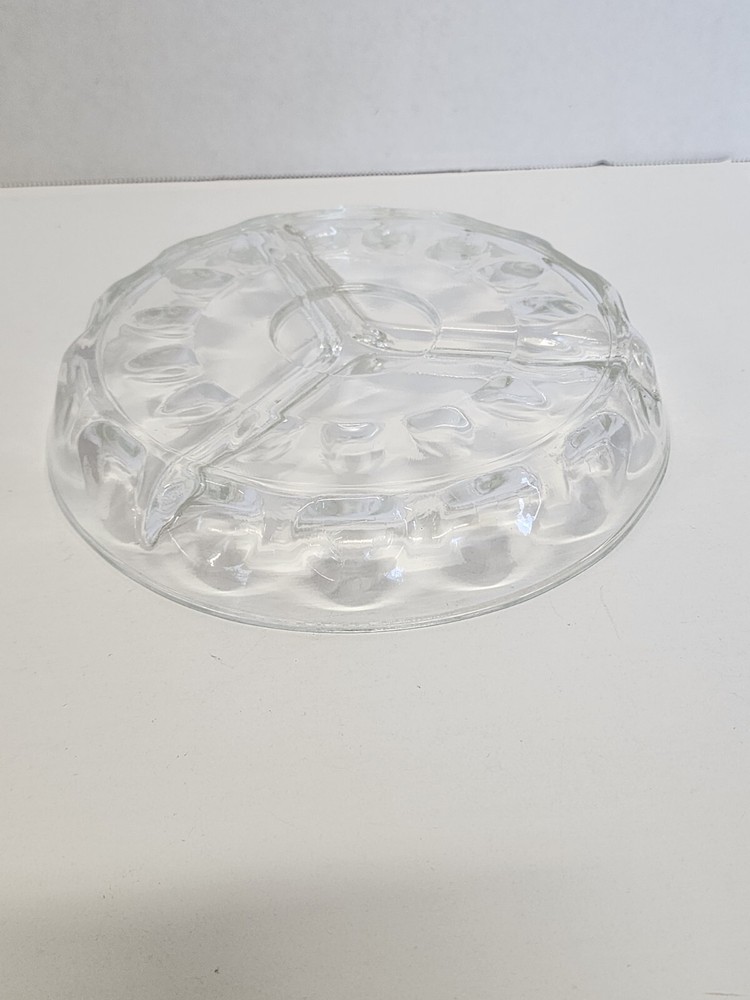 Clear Glass Divided Dish 3 Sections Serving Plate Candy Cheese