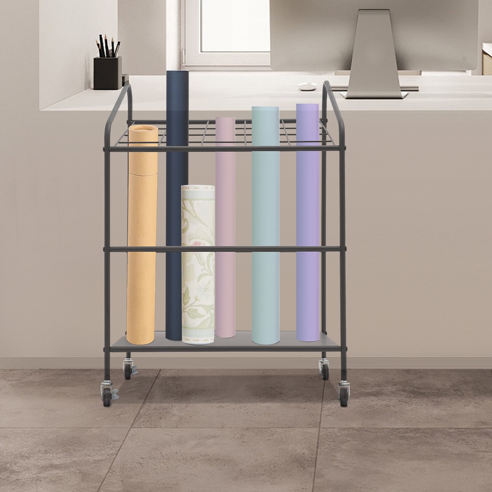 Mobile Paper Rolls Organizer Floor Storage Rack Material Roll Dsplay Rack Black