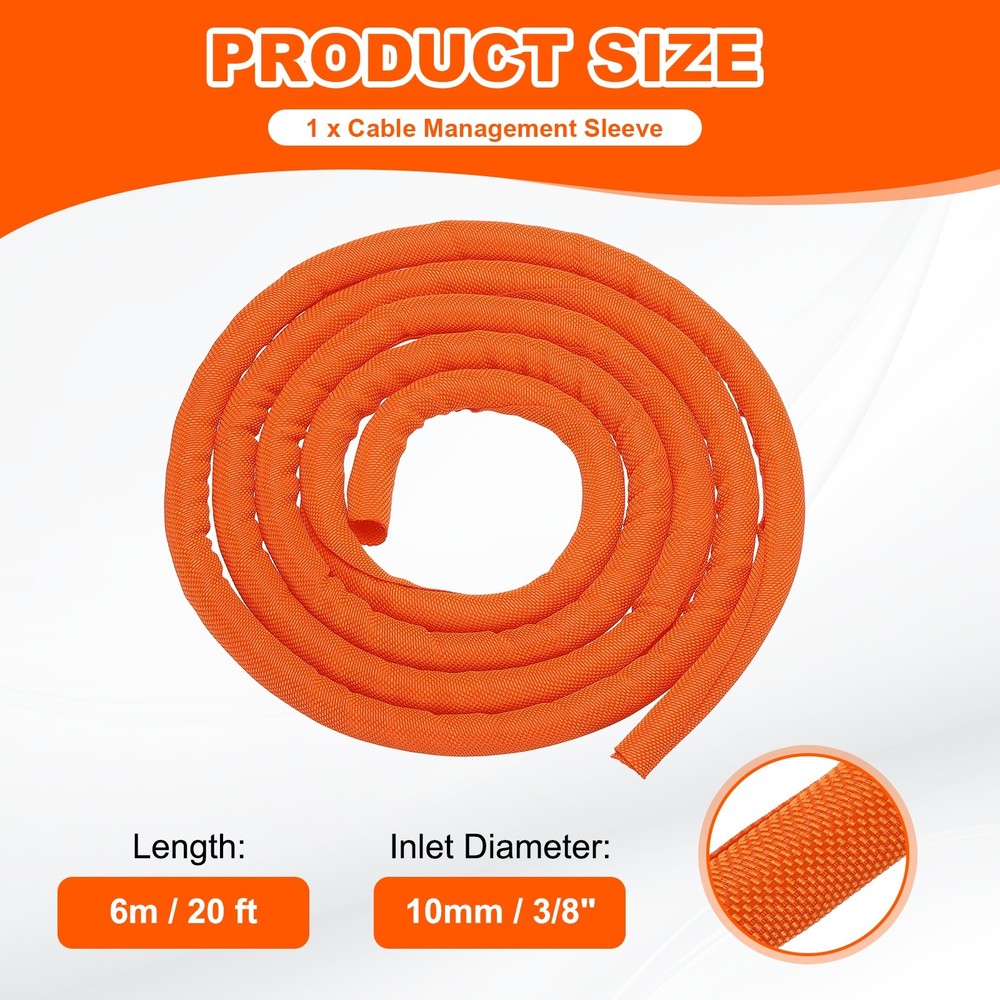 Wire Split Braided Cable Management Sleeve, Orange (3/8" - 20 Feet)