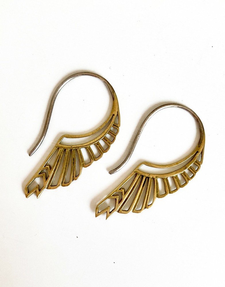 Art Deco Gold Tone Wing Earrings