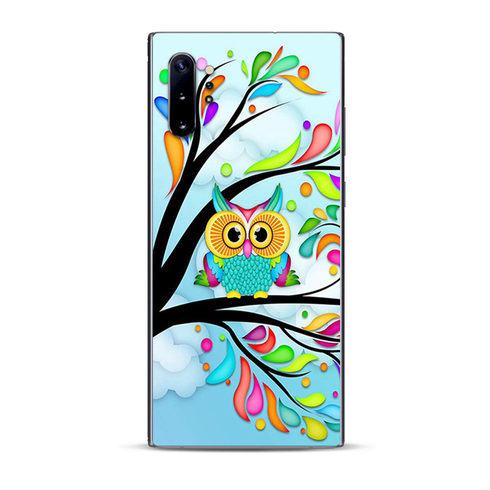 Skins Decal Wrap for Samsung Note 10 Plus Colorful Artistic Owl in tree