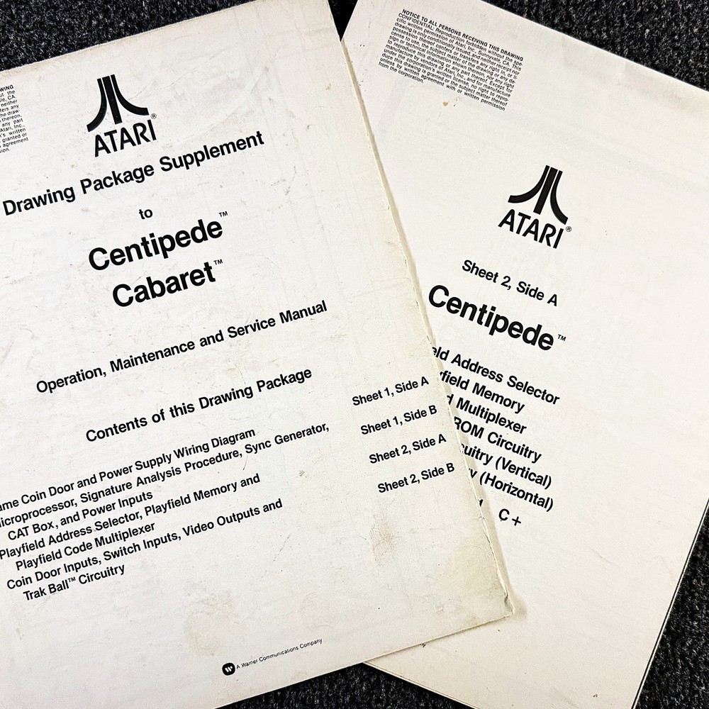 Atari Centipede CABARET Arcade Video Game Manual Schematics ORIGINAL