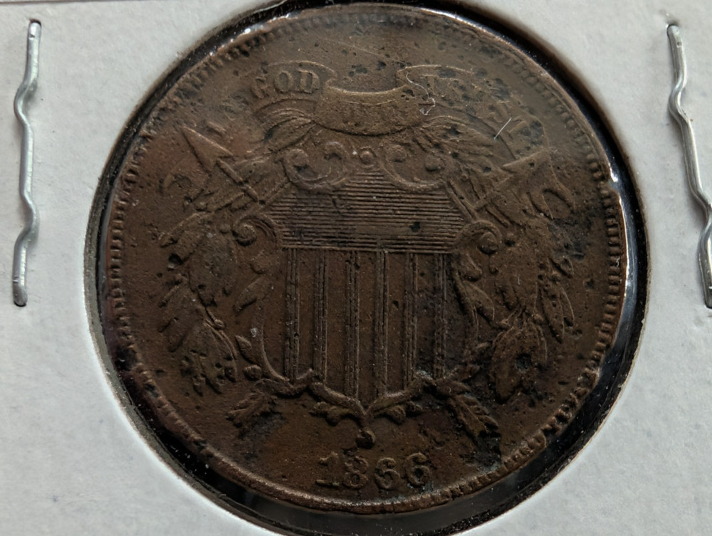 1901 Victoria Canada One Cent and 1866 (Pitted) US Shield Two Cent