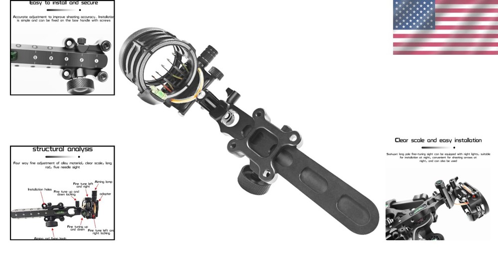 User-Friendly Archery Bow Sight with Aiming Lamp and Micro-Click Adjustments