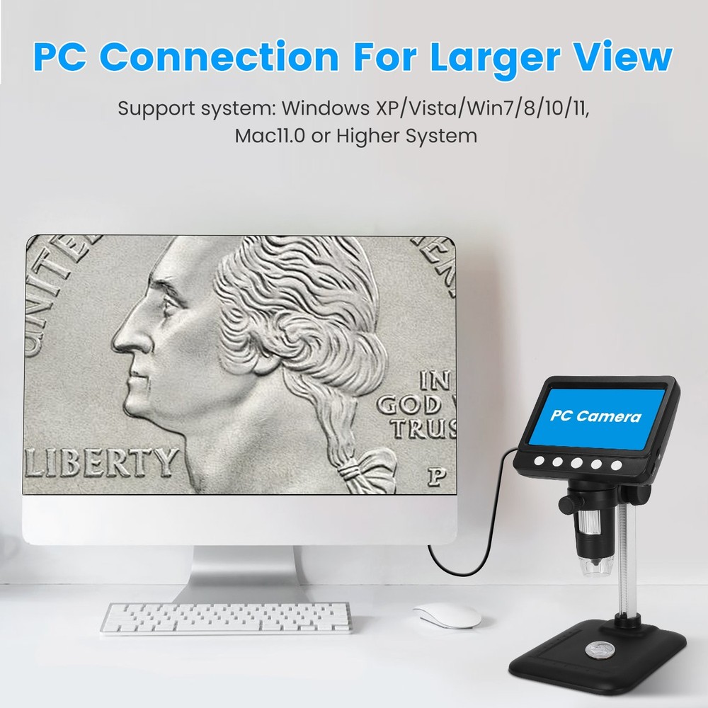 1000X Magnification 4X Zoom Digital Microscope USB Coin Microscope Soldering
