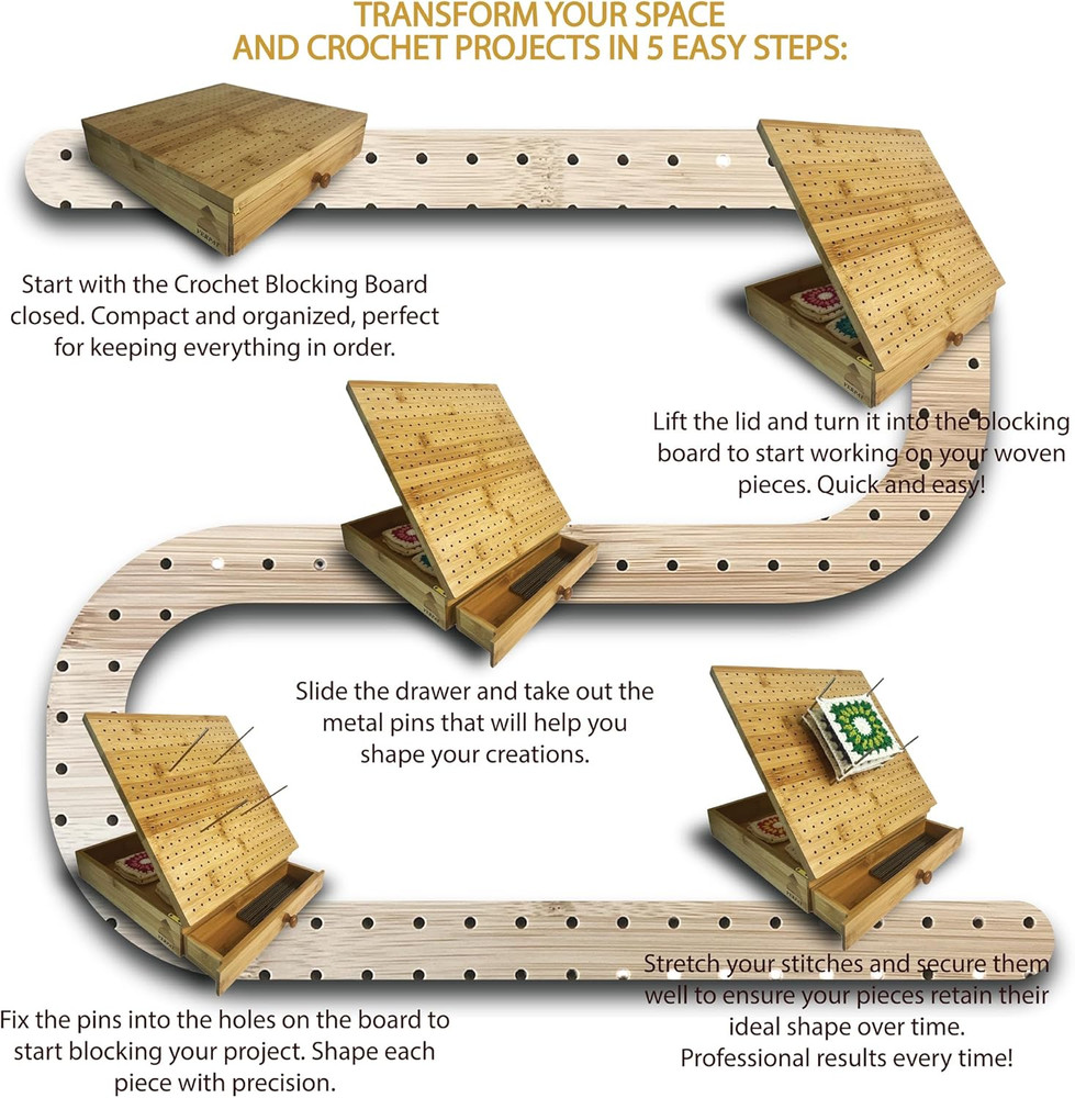 Crochet Blocking Boards Multifunctional Container Pins Granny Square Blocking
