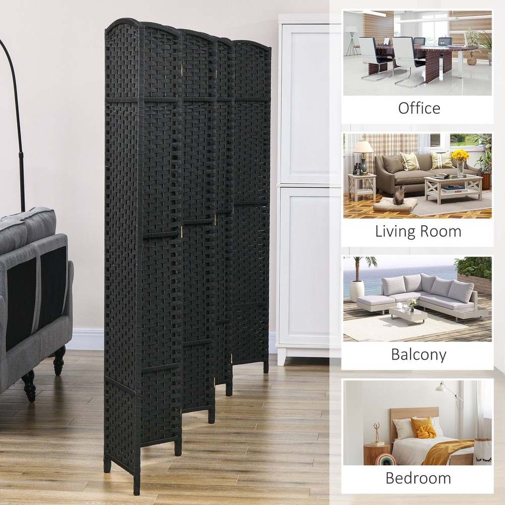 8 Panel Room Divider Freestanding Folding Privacy Screen Black