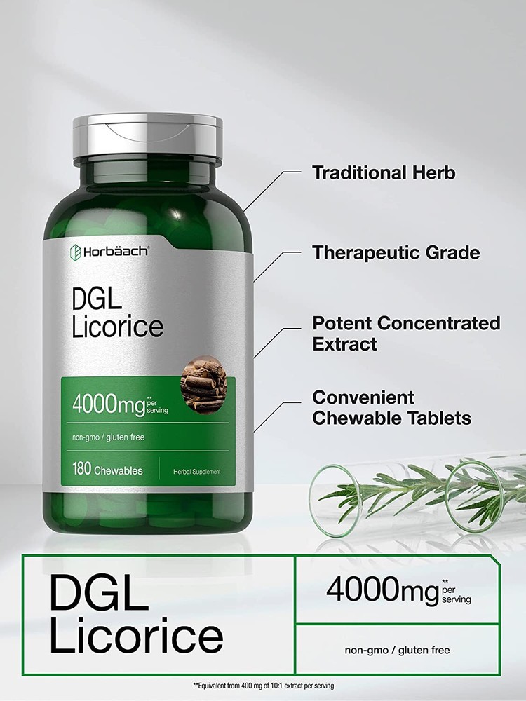 DGL Licorice Chewable Tablets | 4000 mg | 180 Count | by Horbaach