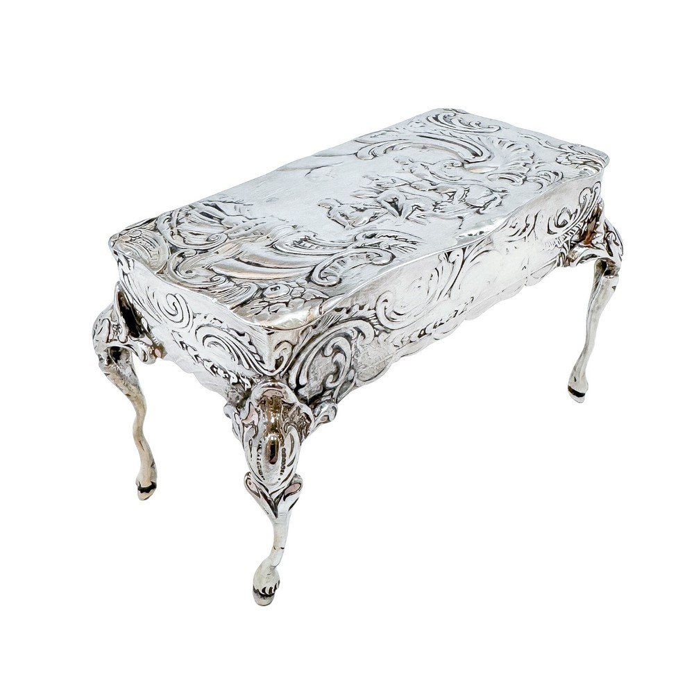 19th C Neoclassical imported Hanau 930 silver miniature table trinket ring box