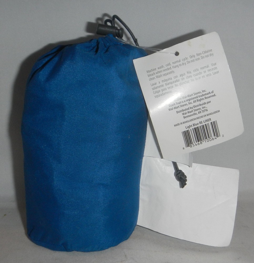 Blue Ozark Trail Rectangular Sleeping Bag Liner, 78" X 33.5" for Camping