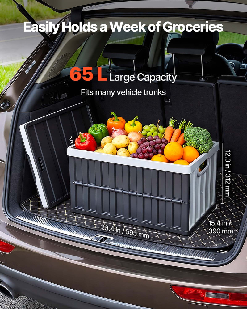 65L Collapsible Storage Bins w/ Lids 3 Pack Stackable Folding Crates Handles