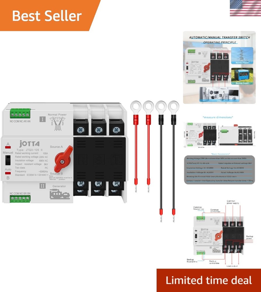 Compact 100A Automatic Transfer Switch for Generator Backup - 220V/50-60Hz