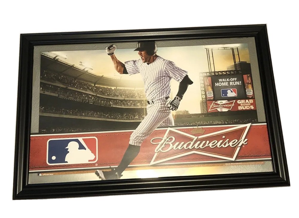 Budweiser MLB Baseball Beer Mirror “Walk Off Home Run” 35”x24” Framed Rectangle.