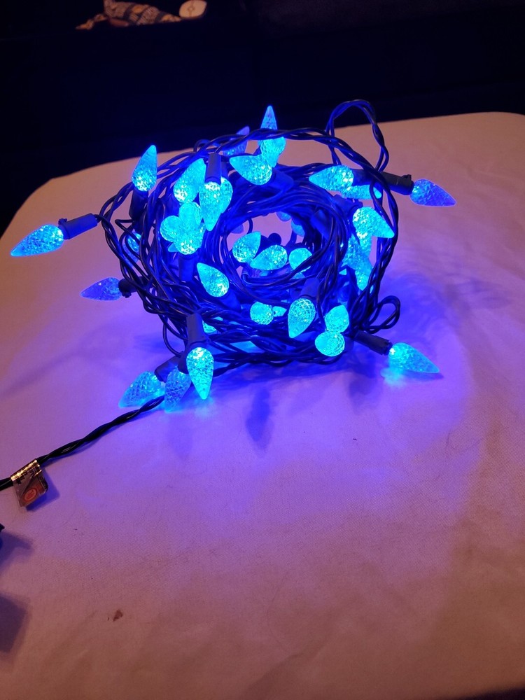 LED Faceted Pine Cone BLUE String Lights 60ct Approx Lgth 22ft w/2 repl Bulbs
