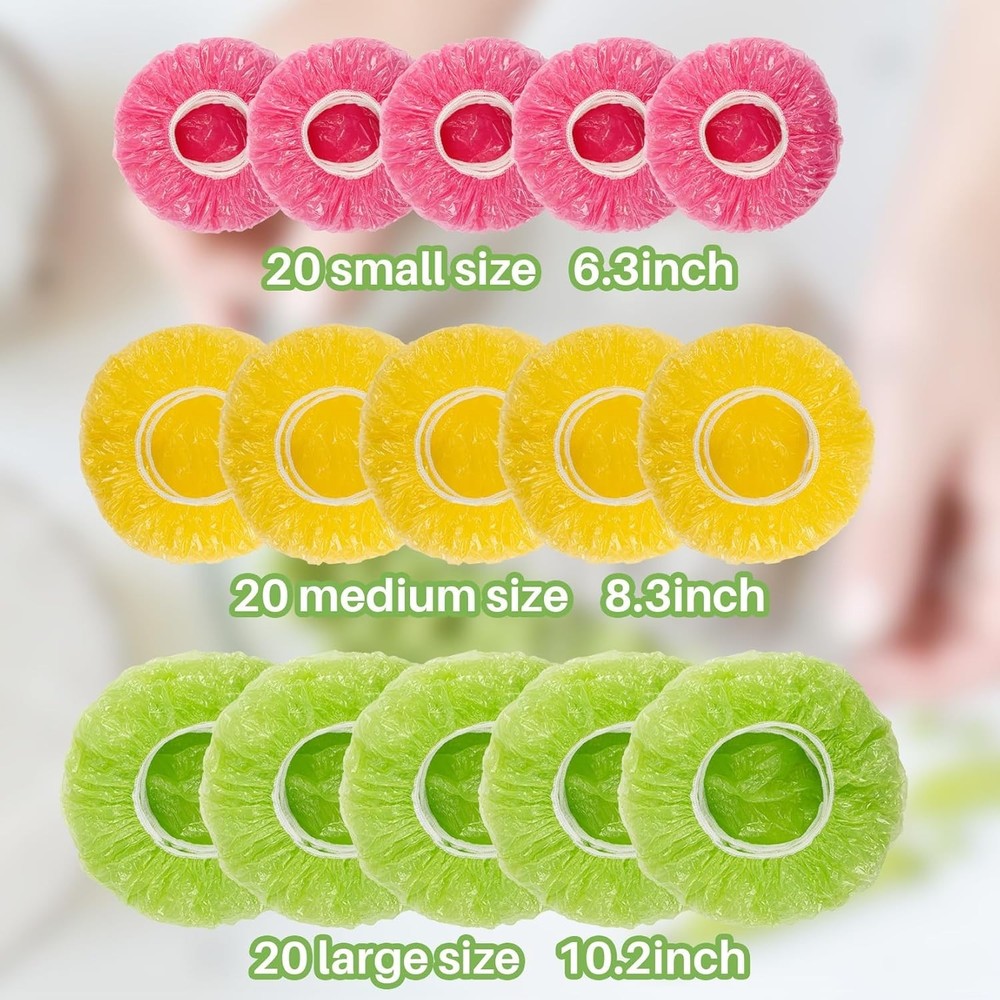 60Pcs Bowl Covers Reusable - Plastic Bowl Covers Elastic Reusable Fresh Keeping