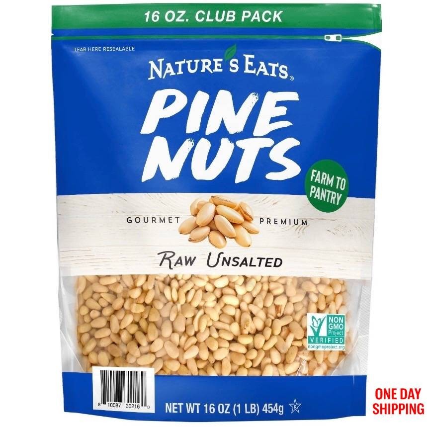 Nature’s Eats Pine Nuts Raw Premium Quality 16 oz Resealable Bag