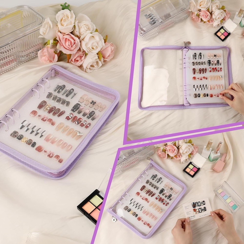 Press on Nail Organizer Binder Book, 8 A5-Sized Insert Pages & Double Sized Tape