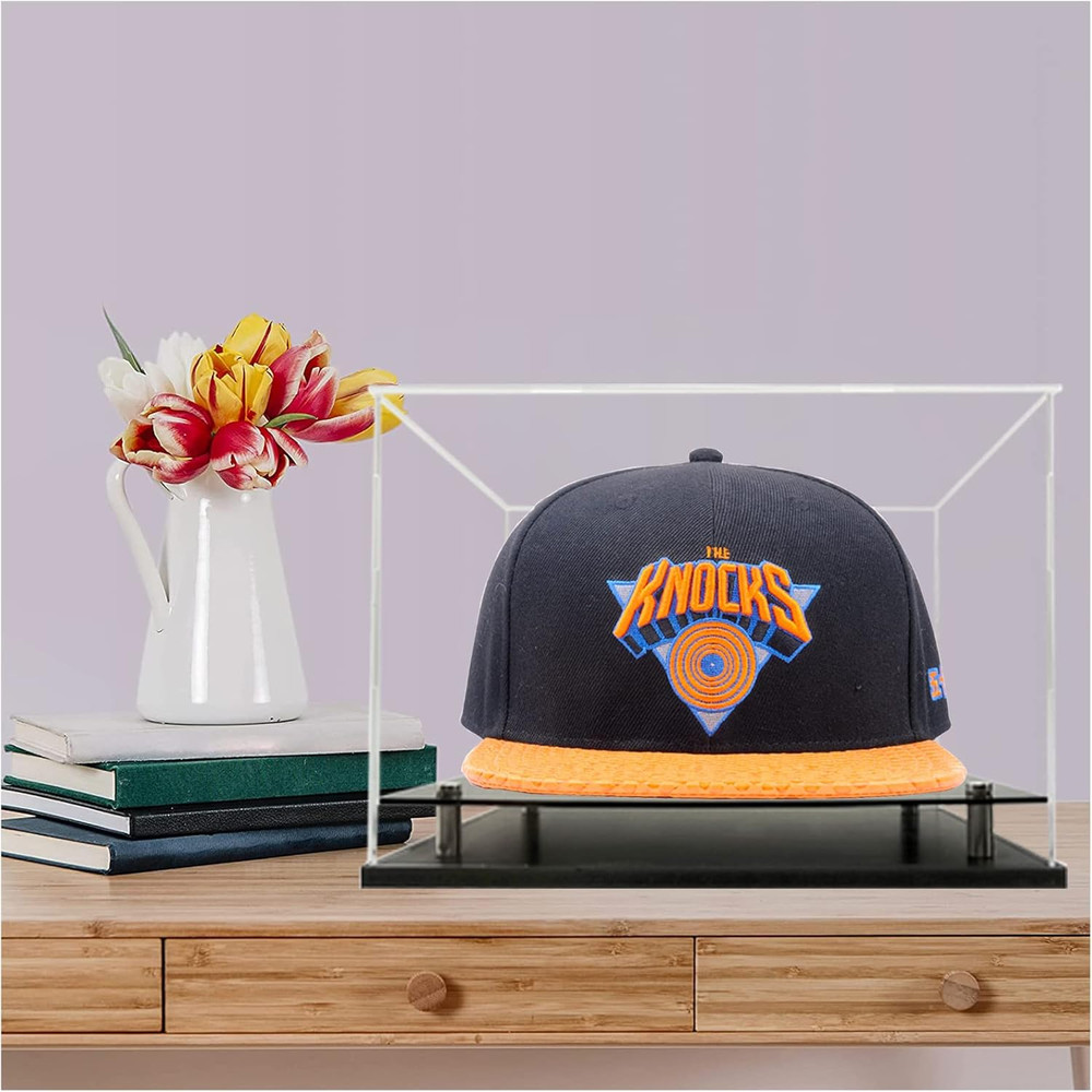 Clear Acrylic Hat Display Case Baseball Cap Helmet Stand Metal Base