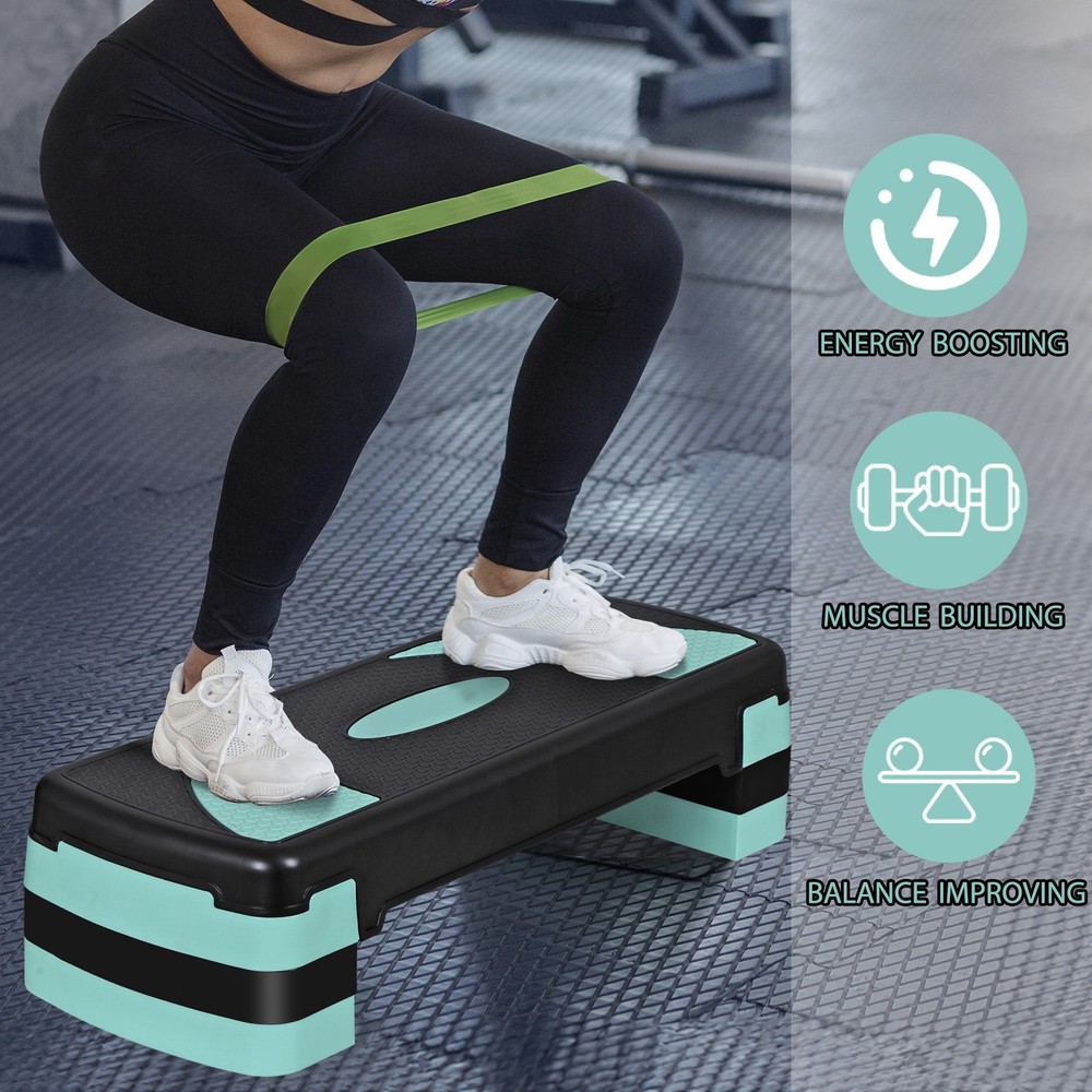 31" Aerobic Step Platform Adjustable Height Steppers for Exercise with 4 Risers
