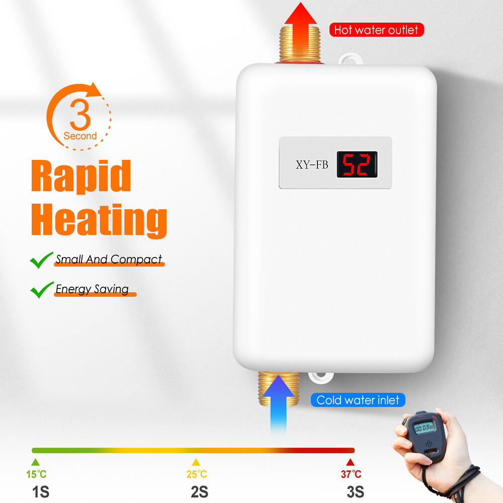 Digital Tankless Electric Instant Hot Water Heater Kitchen Shower Bathroom 3000W