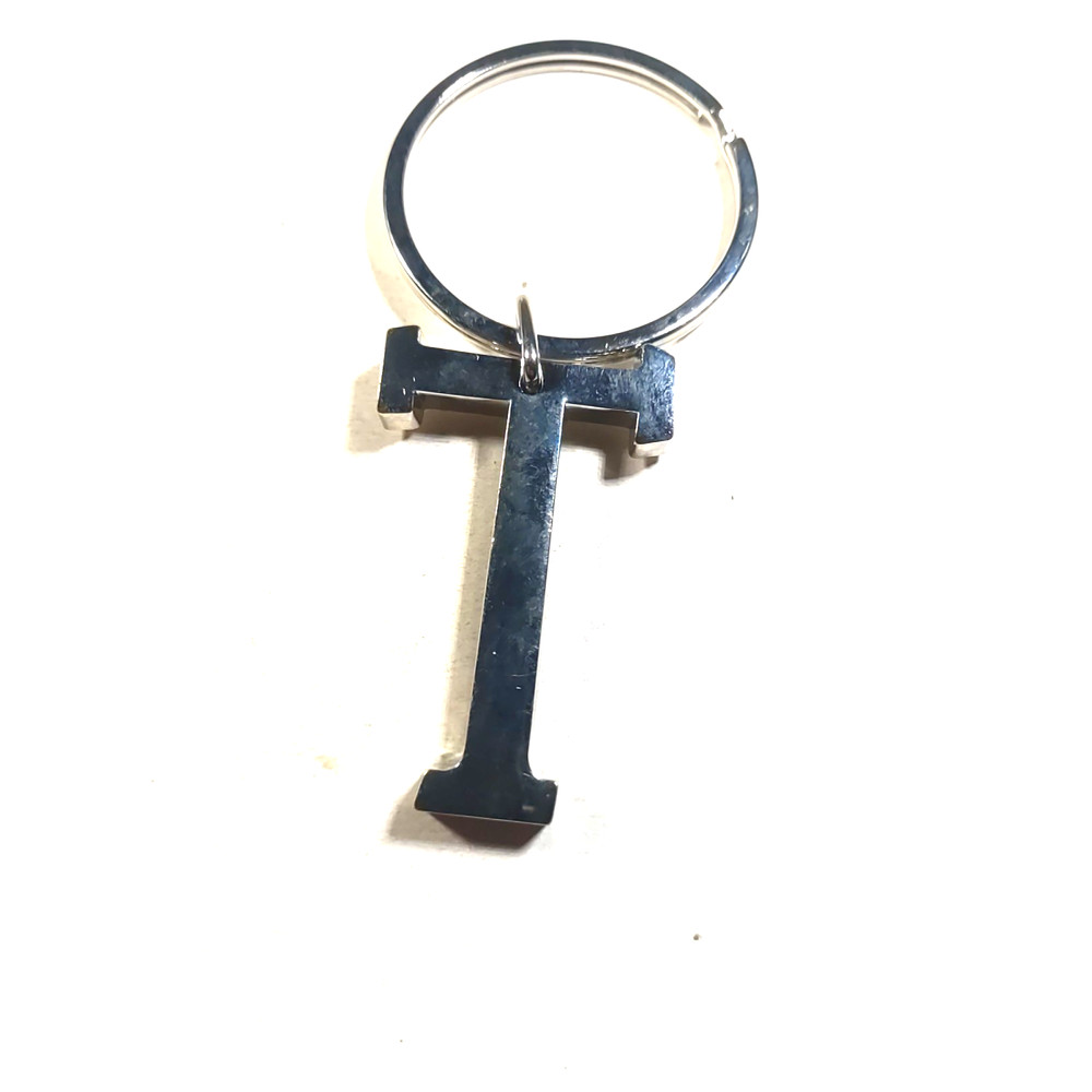 Silver Tone T Keychain Large Security Heavy Metal