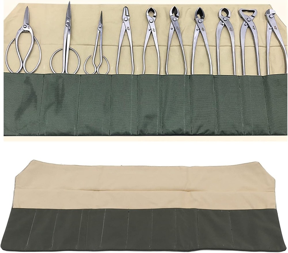 Bonsai Tool Roll, 10-Pocket Waterproof Canvas Bonsai Tool Case Heavy Duty Multif