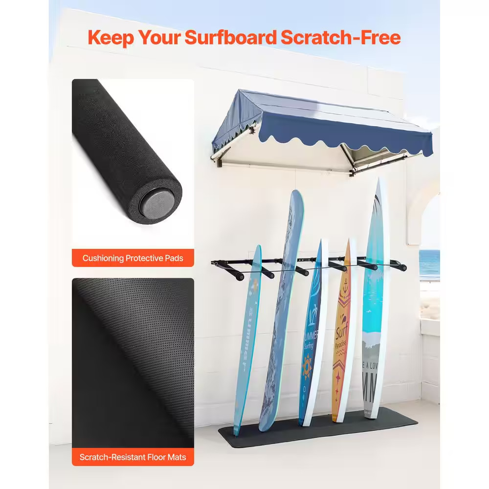Surfboard Wall Mount, 5-Tiers Vertical Surfboard Rack for Storage and Display, A