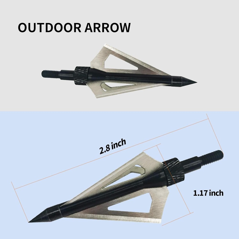 16Pcs 100Grain 3Blade Hunting Archery Broadhead Compound Bow Fixed Arrowhead Tip