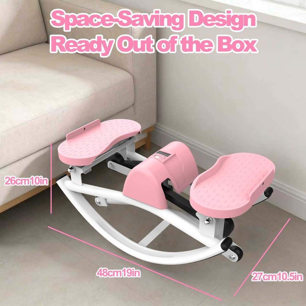 Lateral Stepper for Exercise-Rocking Stepper Machine with Resistance Bands Pink