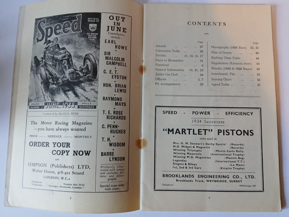 Brooklands International trophy programme May 1935.Boooklands programme.