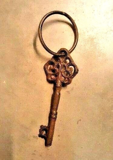 Key Cast Iron Victorian Skeleton Church Key rustic brown with ring