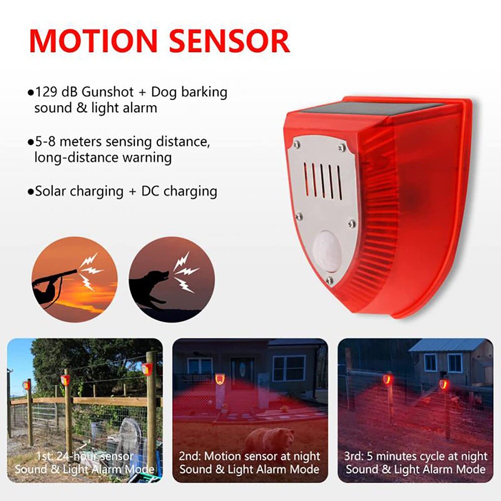 Solar Security Light with Alarm & Motion Sensor Animal Deterrent