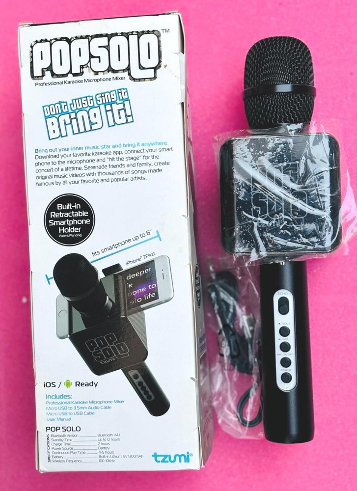Pop Solo Karaoke Microphone & Speaker Bluetooth  Smartphone Holder