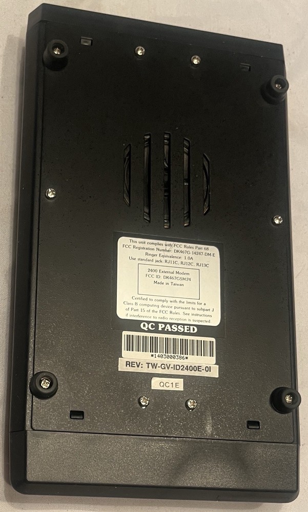 Identity External Modem ID2400E 2400 Bps w/Cords & Manual