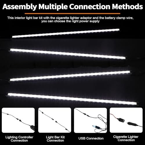 12V LED Interior Light Bar Kit Dimmable IP67 Black Aluminum Bar- White