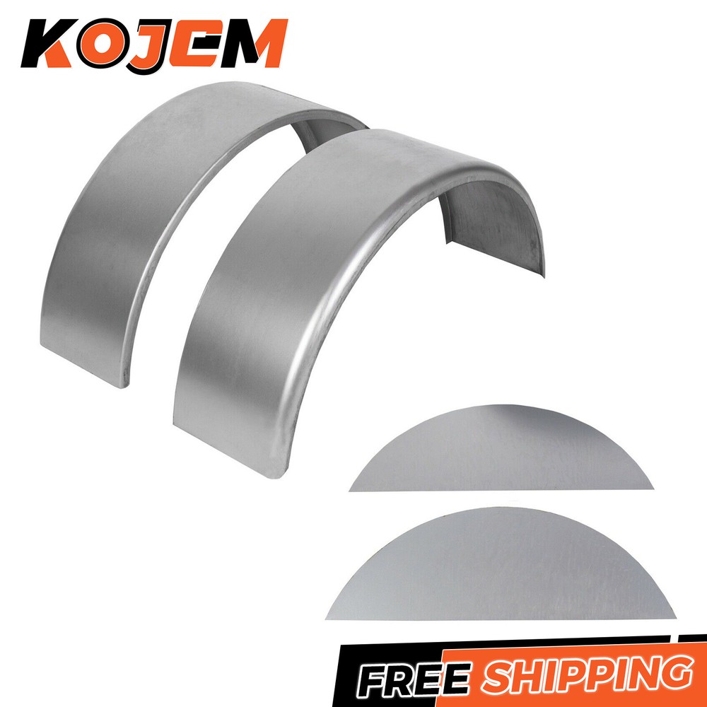 Pair of Steel Round Single Axle Trailer Fenders & Backs For 14" 15'' 16" Wheel