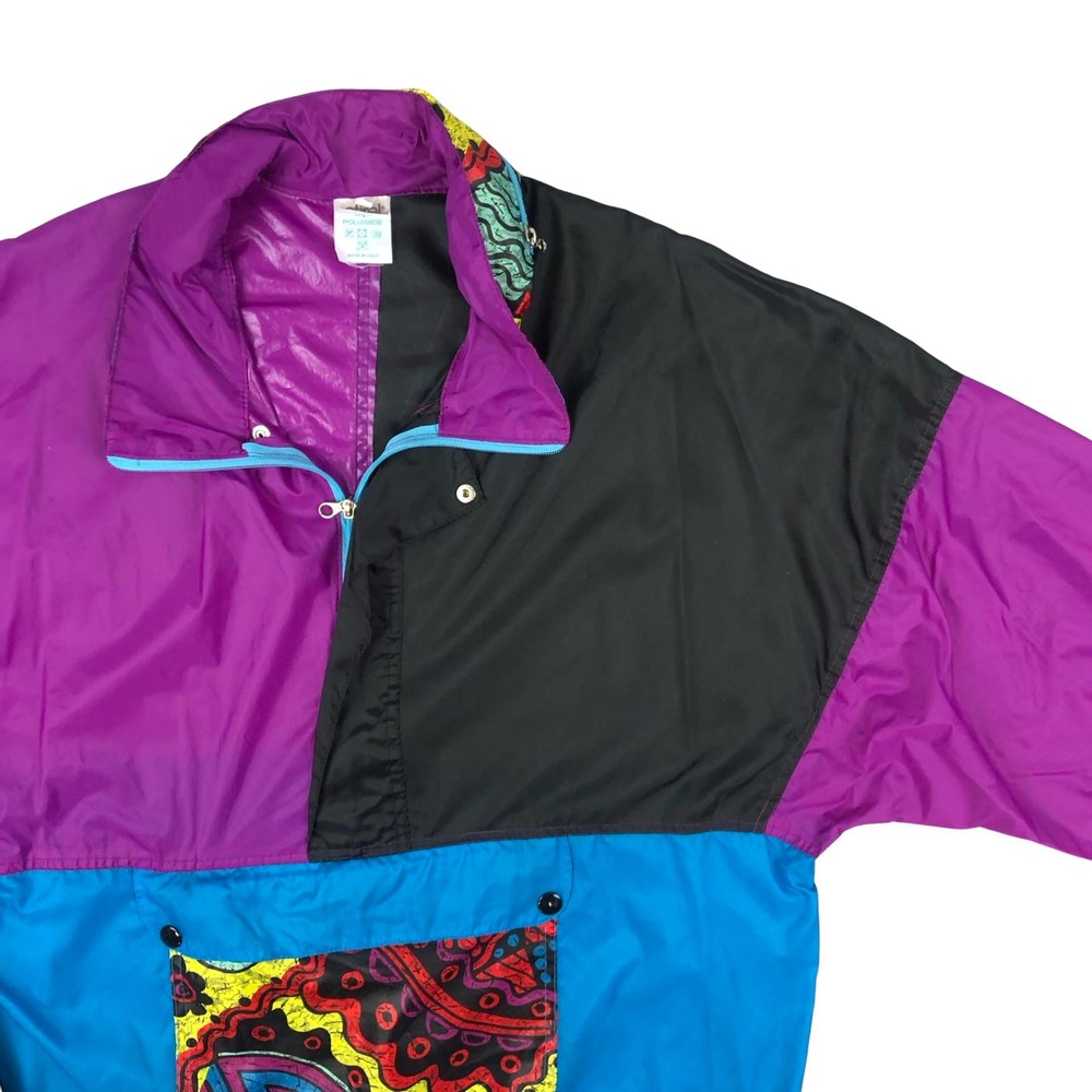 Vintage Crazy Pattern Multicoloured Pull-Over Windbreaker XXL