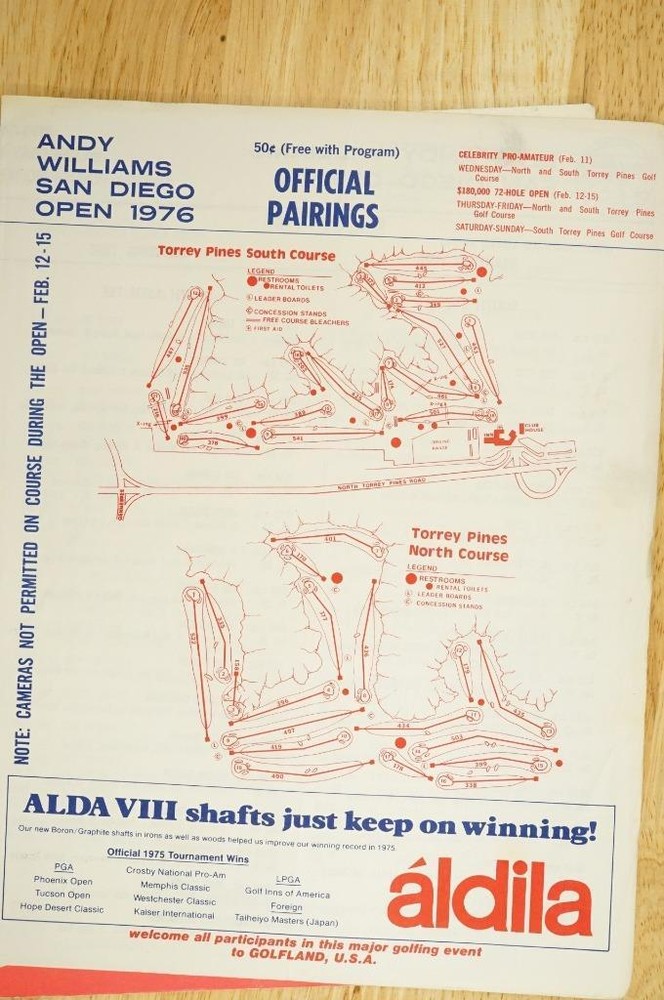 9th Annual Andy Williams San Diego Open 1976 Golf Tornament Program & Pairings