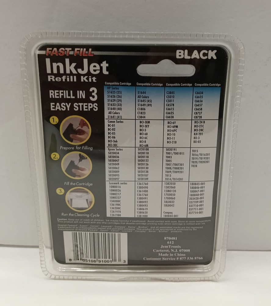 NEW BLACK FAST FILL INKJET REFILL KIT